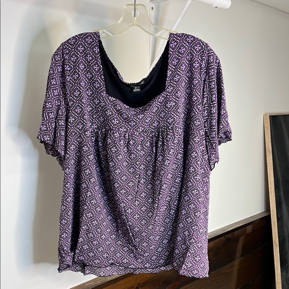 Style & Co. Mesh Fully Lined Purple Patterned Women's Flowy Top- 3X